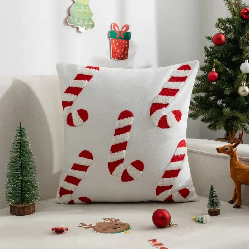 Decorative Cushion Cover Embroidered Towel Pillowcase Santa Claus Snowflake Merry Christmas Living Room Sofa Throw Pillow Cover