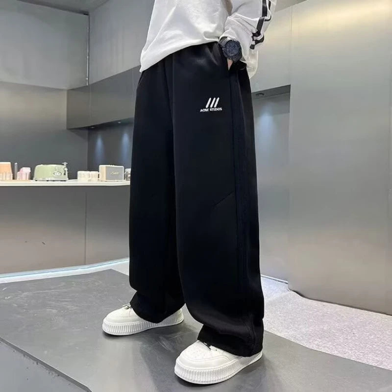 Autumn Boys Causal Pants Kids Loose Cotton Sports Pants 110-170 Black Grey Soft Trousers for Children Spring Kids Clothing 2025