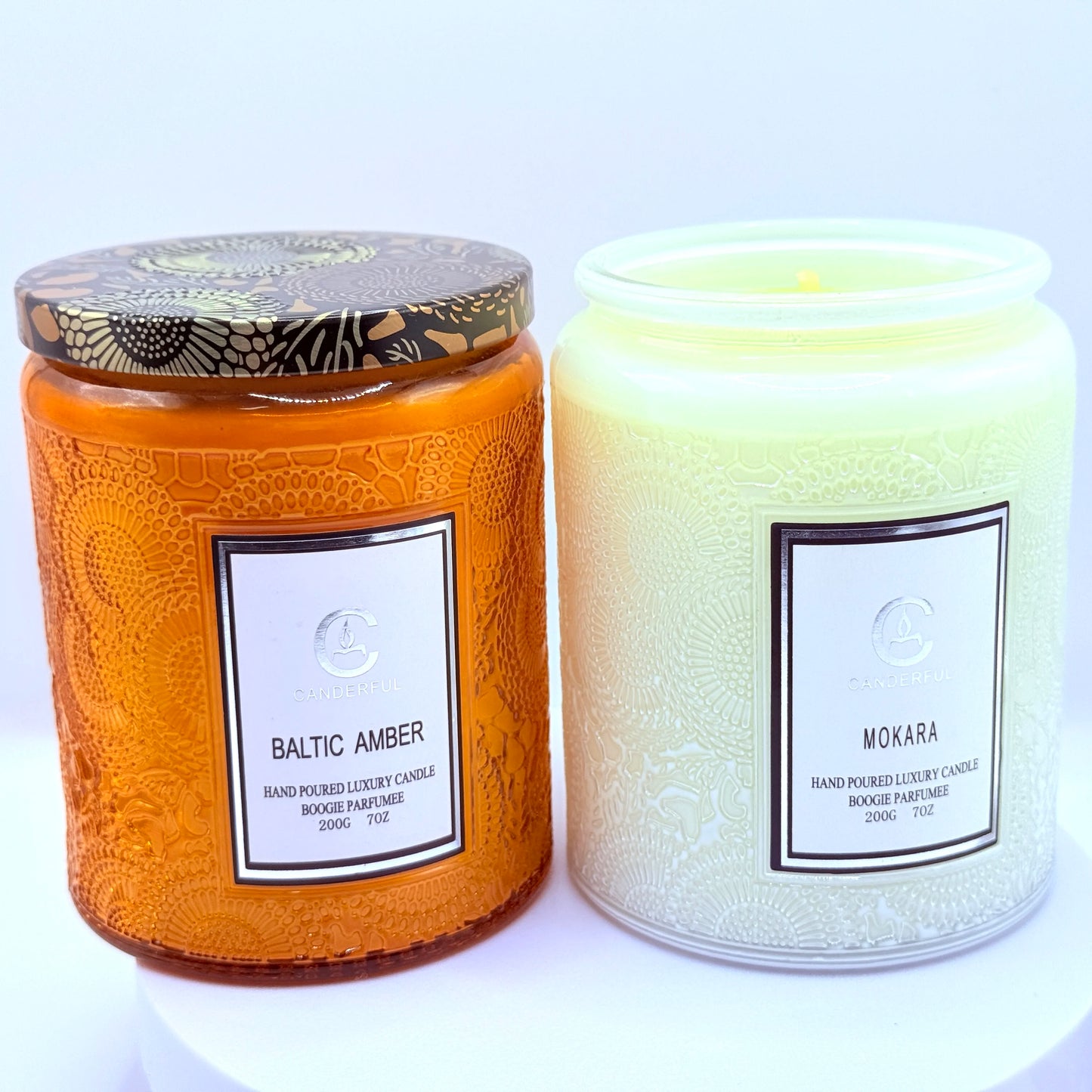 Embossed Glass Scented Candle Soy Wax Aromatherapy Candle | 5 Scents | 40 Hour Long Burn | Plant Essential Oil Clean Burn