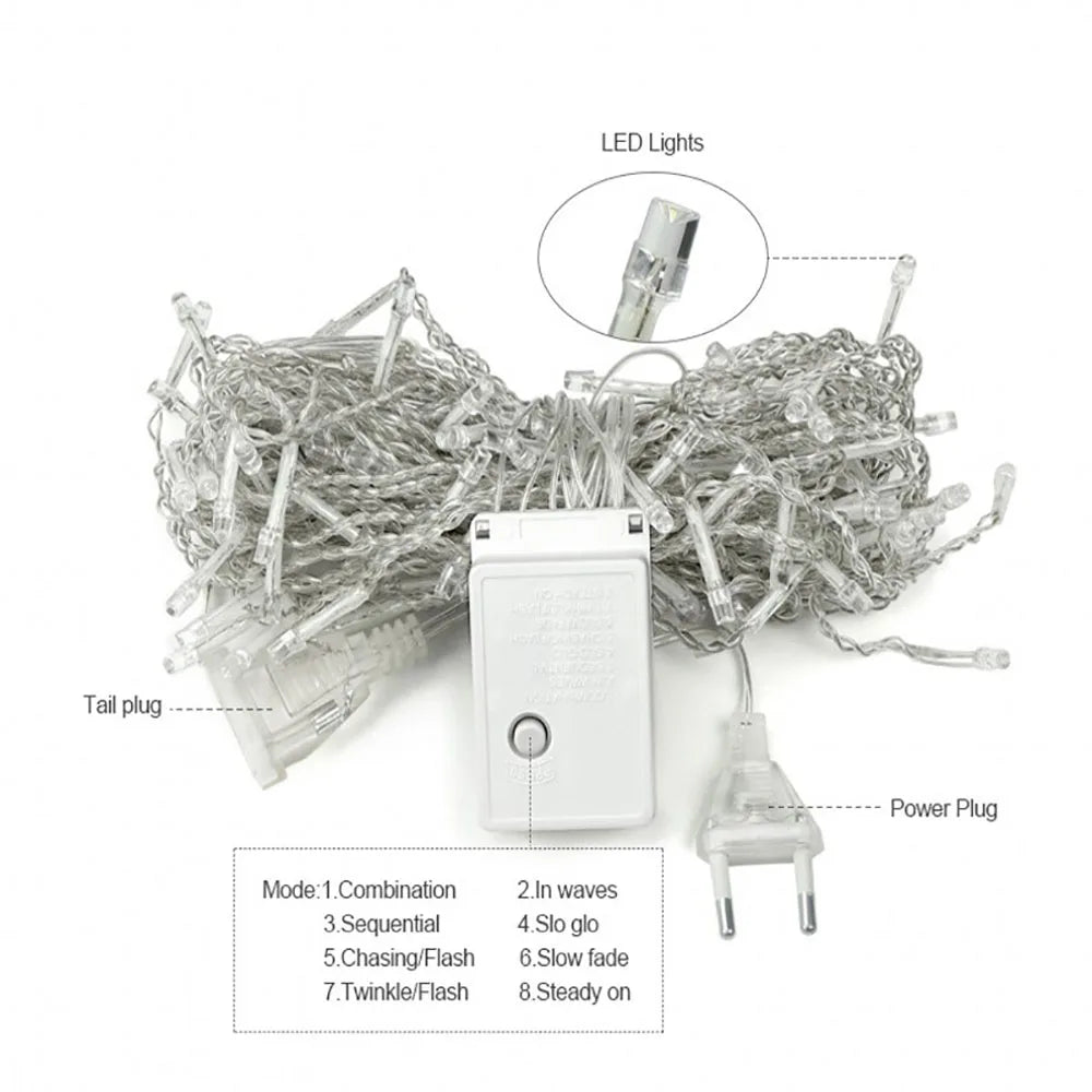 5M Christmas Garland LED Curtain Icicle String Lights Droop 0.4-0.6m AC 220V Garden Street Outdoor Decorative Holiday Light