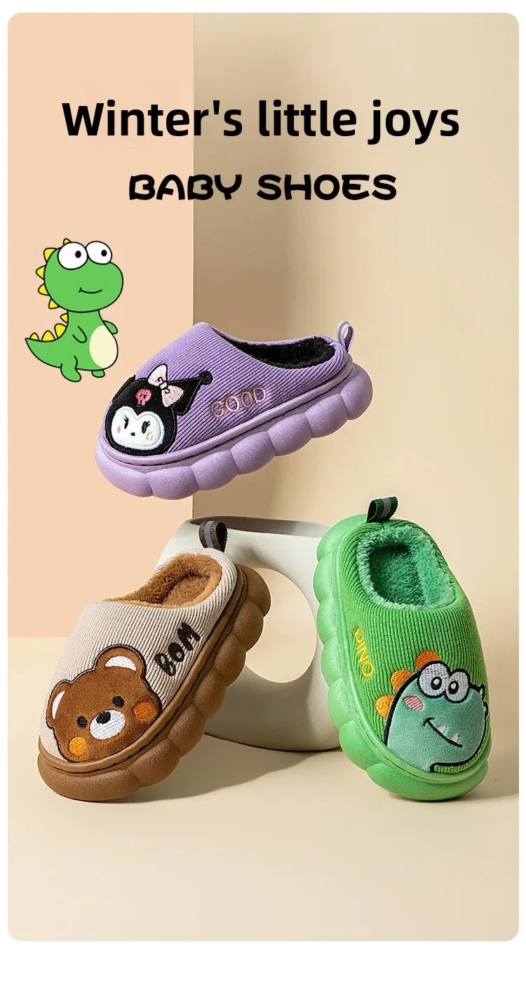 Autumn Winter Children Cotton Slippers Boys Toddler Indoor Anti Slip Warm Home Slipper Kids Girls Baby Cute Cartoon Plush Shoes