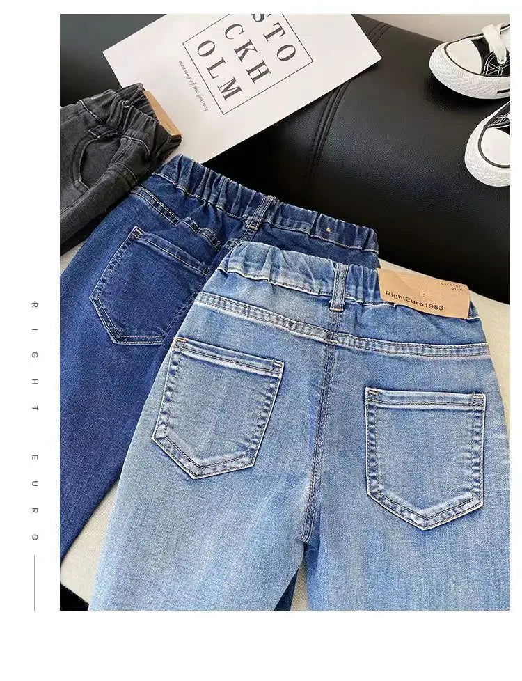 Kids Boys Jeans 2023 Spring And Autumn New Fashionable Elastic Children's Clothing Boys Loose Thin Denim Long Pants