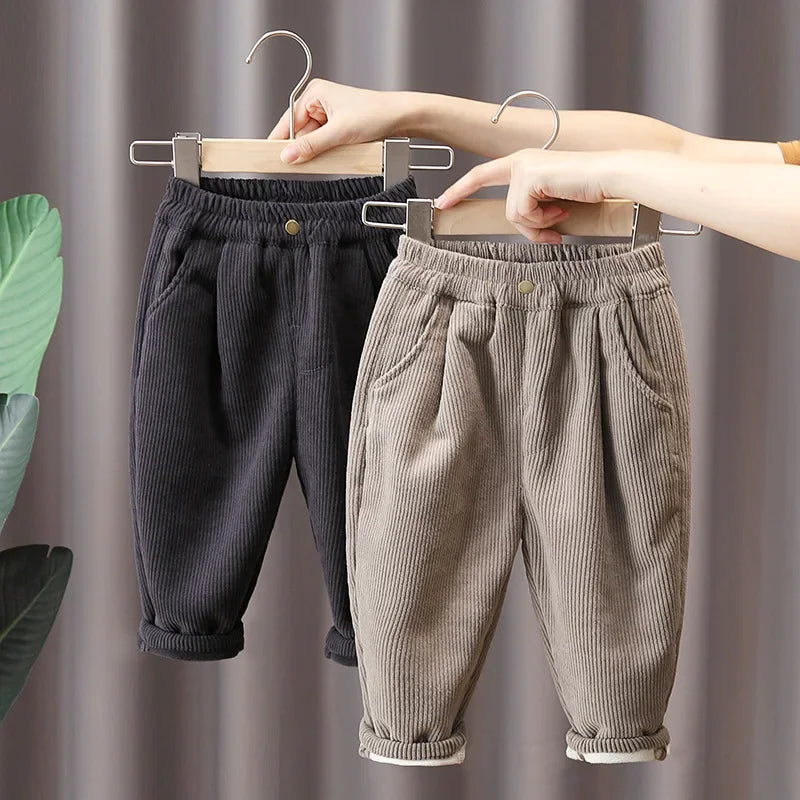Kids' Corduroy Thermal Pants Thickened Winter Sweatpants for Boys & Girls Cozy Cold-Weather Bottoms