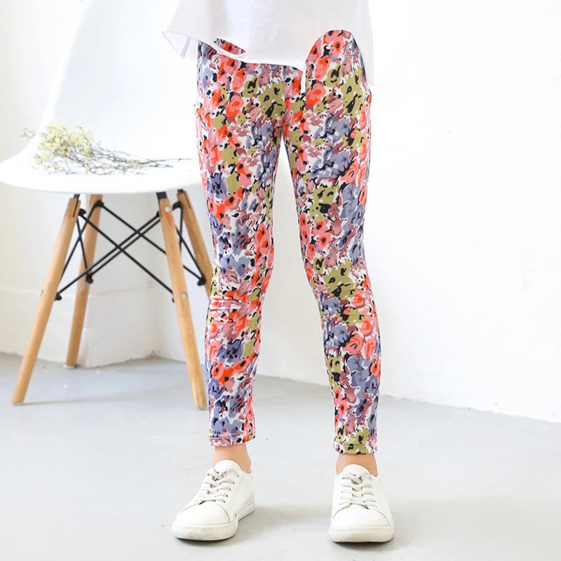 Girls Leggings 2024 Spring and Autumn Thin Children's Stretch Printed Pants Korean Fashion Children Pants Summer Clothing 2-12Y
