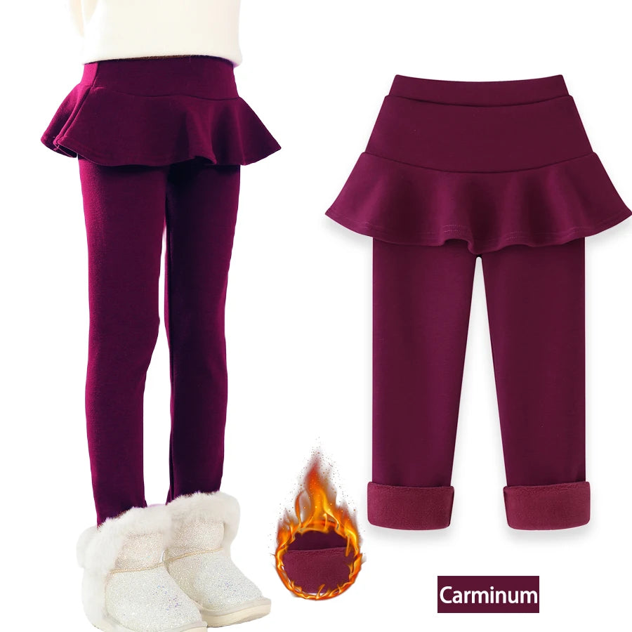 SheeCute Toddler Girls warm fleece Leggings with Skirt Kids Cotton velvet Thick Skirt Pants WCH1024