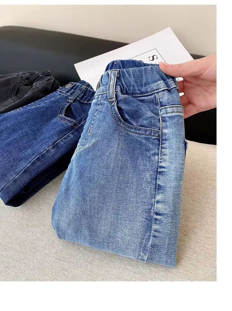 Kids Boys Jeans 2023 Spring And Autumn New Fashionable Elastic Children's Clothing Boys Loose Thin Denim Long Pants