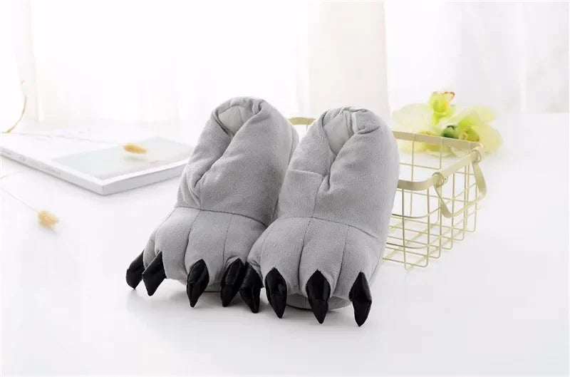 Winter Soft Warm Monster Dinosaur Paw Funny Slippers for Men Women Kids Parent-child Home House Slipper Shoes Room Cotton Shoes