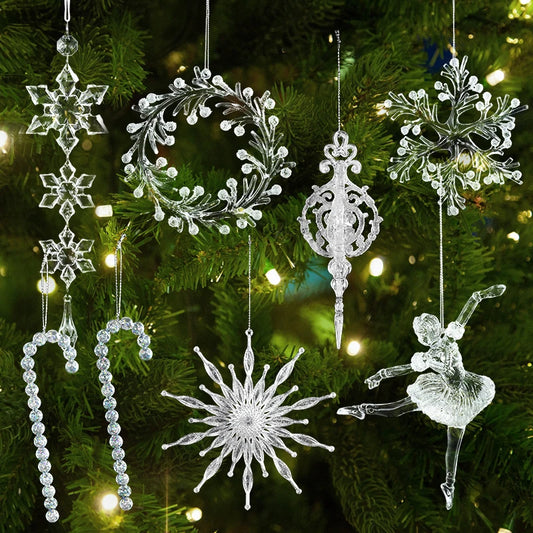 Xmas Tree Transparent Snowflake Hanging Ornaments Acrylic Pendant 2025 Christmas Decoration for Home Navidad Gifts New Year 2026