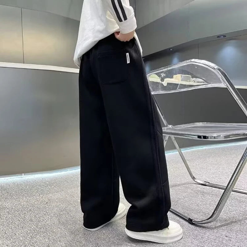 Autumn Boys Causal Pants Kids Loose Cotton Sports Pants 110-170 Black Grey Soft Trousers for Children Spring Kids Clothing 2025