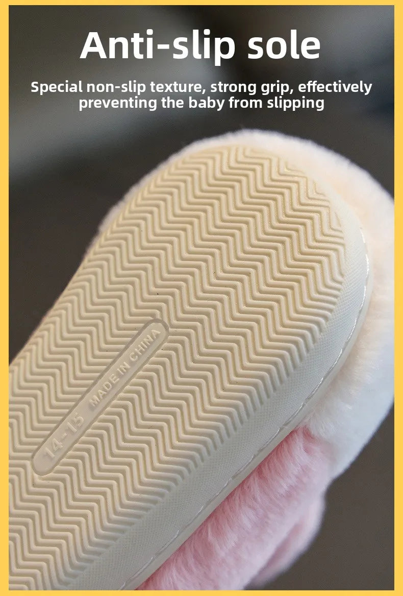 Children Winter Thick Slippers Kids Cotton-padded Shoes Baby Indoor Warm Slippers Girls Cute Cartoon Rabbit Animal Shoes Slides