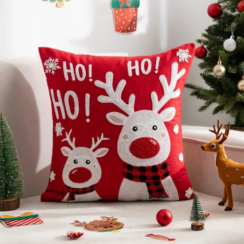Decorative Cushion Cover Embroidered Towel Pillowcase Santa Claus Snowflake Merry Christmas Living Room Sofa Throw Pillow Cover