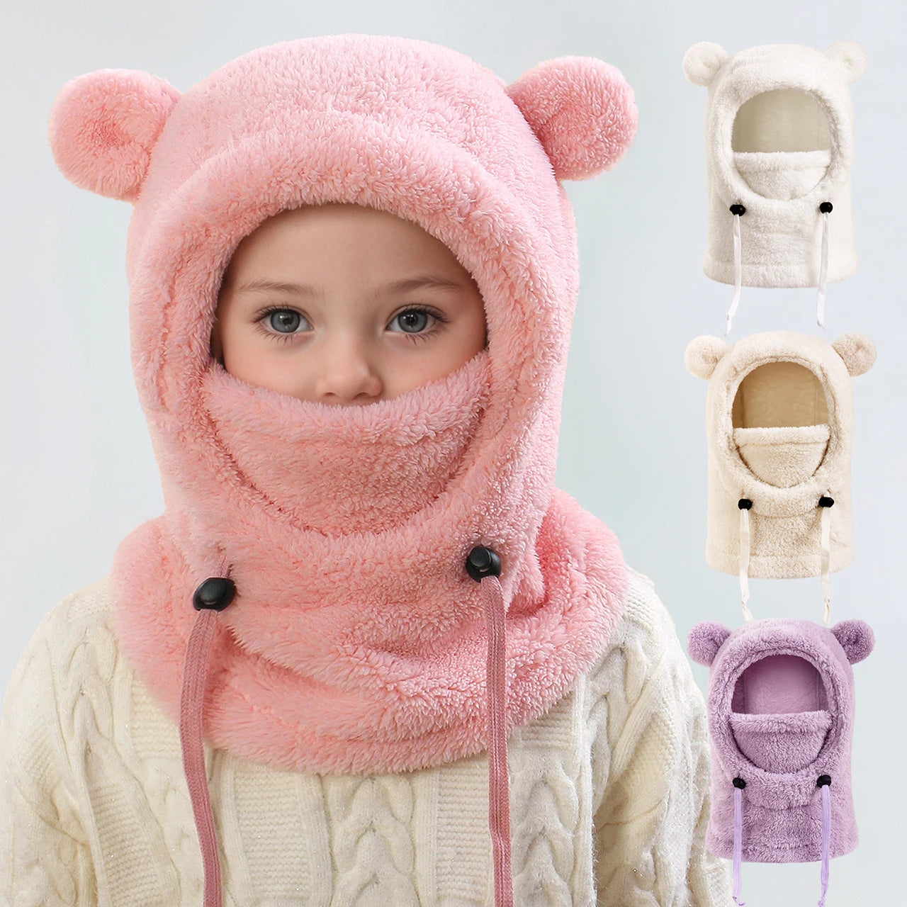 Face Cover Helmet Cap For Children Cold-proof Warm Balaclava Hat Ski Children Thermal Headgear Kids Plush Scarf One Piece Beanie