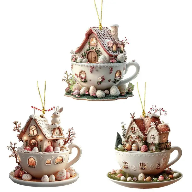 Christmas Coffee Cup Ornaments Coffee Mug Tree Hanging Decorative  Xmas Navidad 2025 New Year Easter Bunny Party Supplies