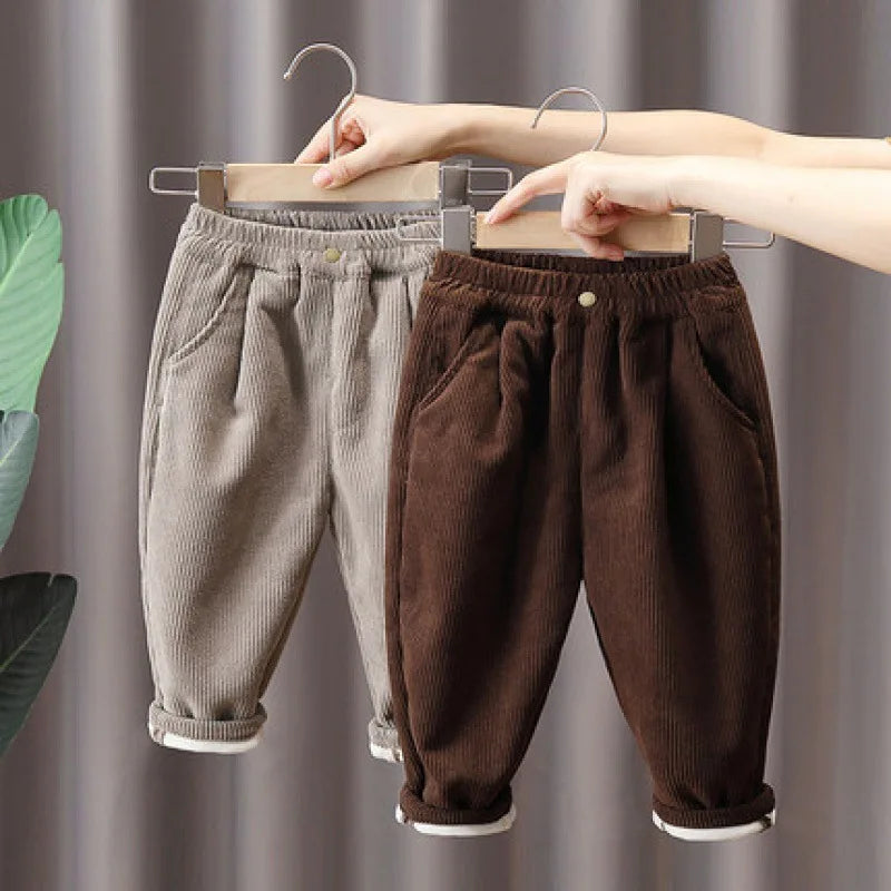 Kids' Corduroy Thermal Pants Thickened Winter Sweatpants for Boys & Girls Cozy Cold-Weather Bottoms