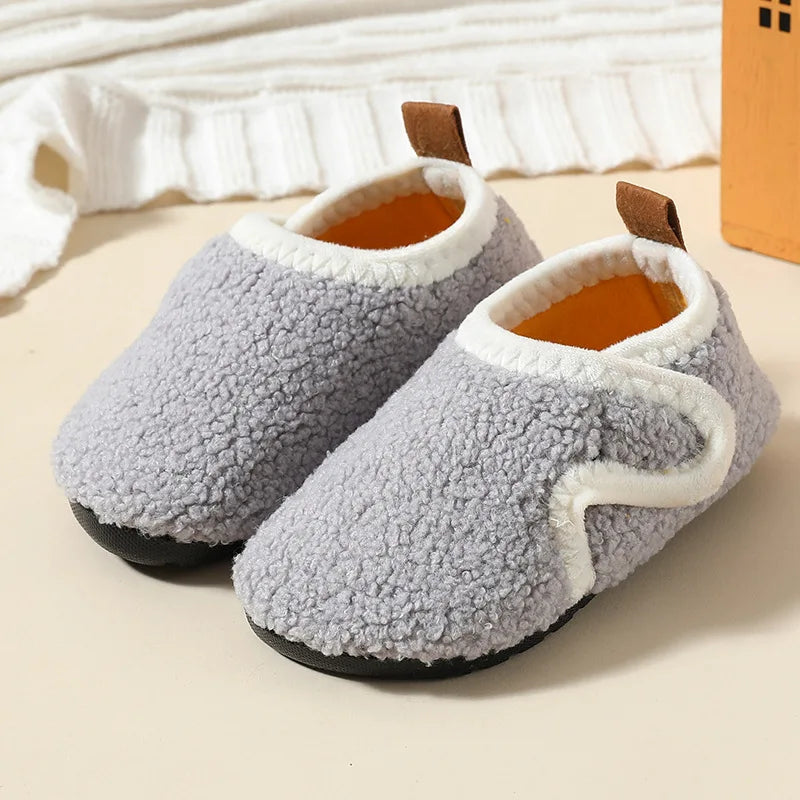 슬리퍼 Child Cotton Slippers Solid Warm Kids Winter Home Shoes Boys Girls Plush Floor Shoes Indoor Soft Sole Anti-slip Cotton Shoes