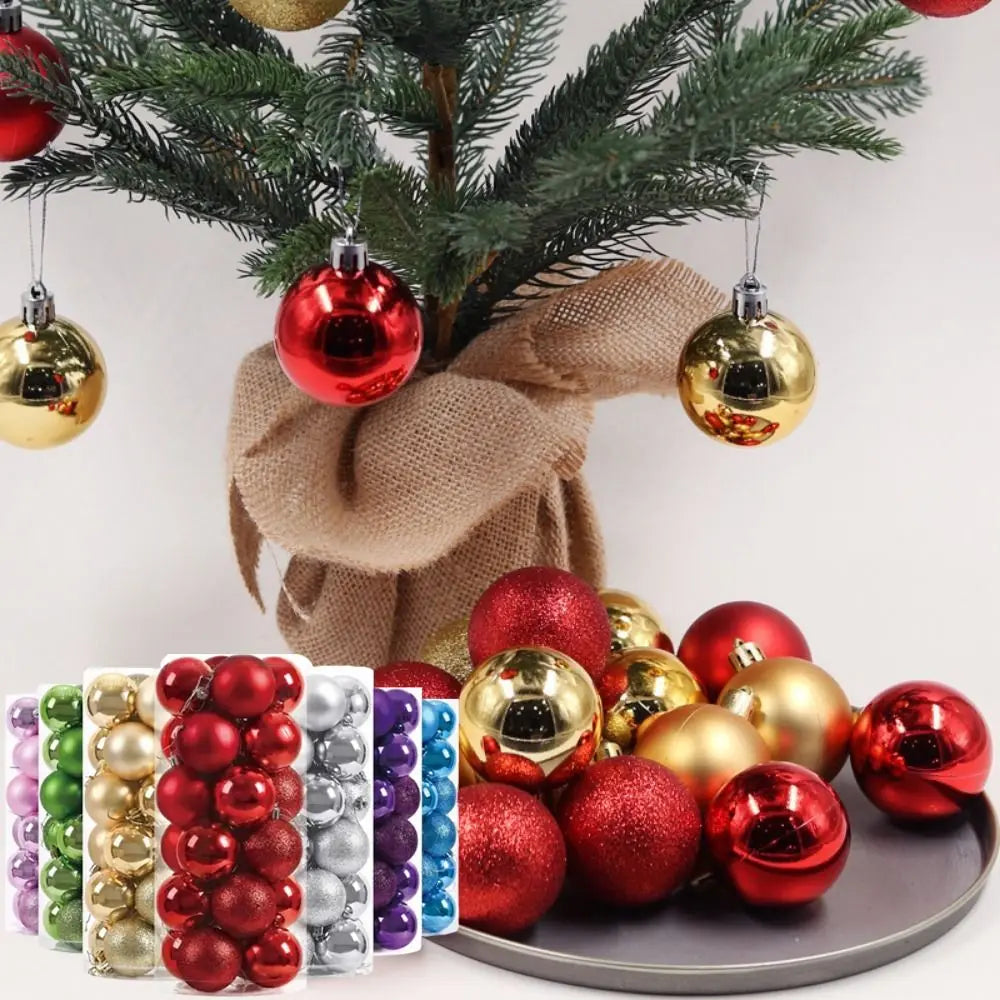 24Pcs 3/5CM Christmas Balls Plastic Reusable Christmas Tree Ornaments New Year Decor Shatterproof Xmas Tree Baubles Home Party