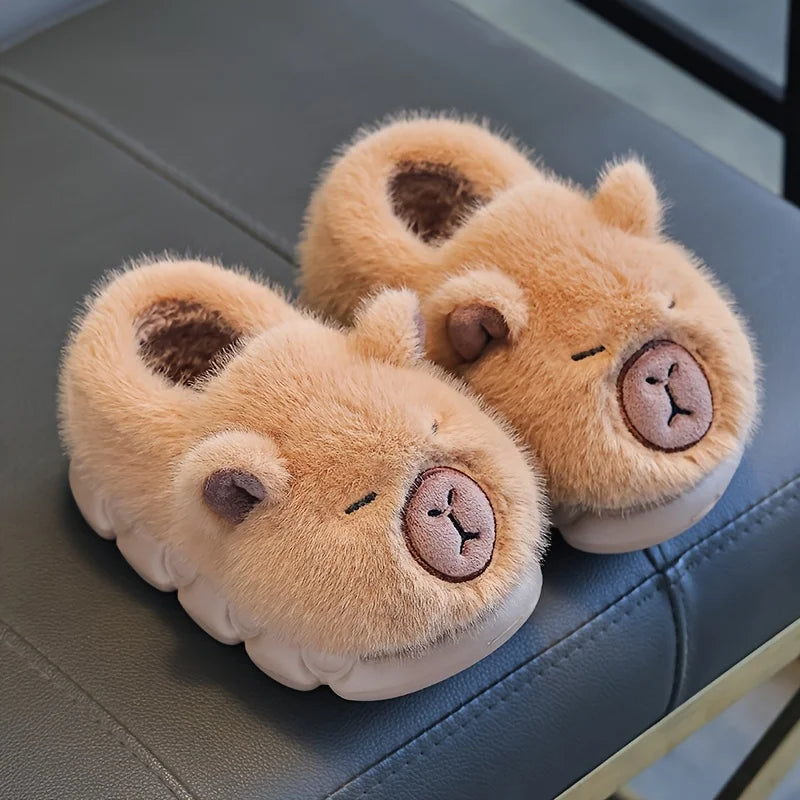 Kids Winter Warm Cotton Slippers Cute Capybara Slip-On Shoes for Boys & Girls Soft Non-Slip Soles Lightweight Easy Wear Closure