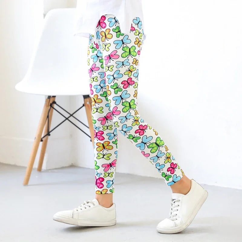 Girls Leggings 2024 Spring and Autumn Thin Children's Stretch Printed Pants Korean Fashion Children Pants Summer Clothing 2-12Y