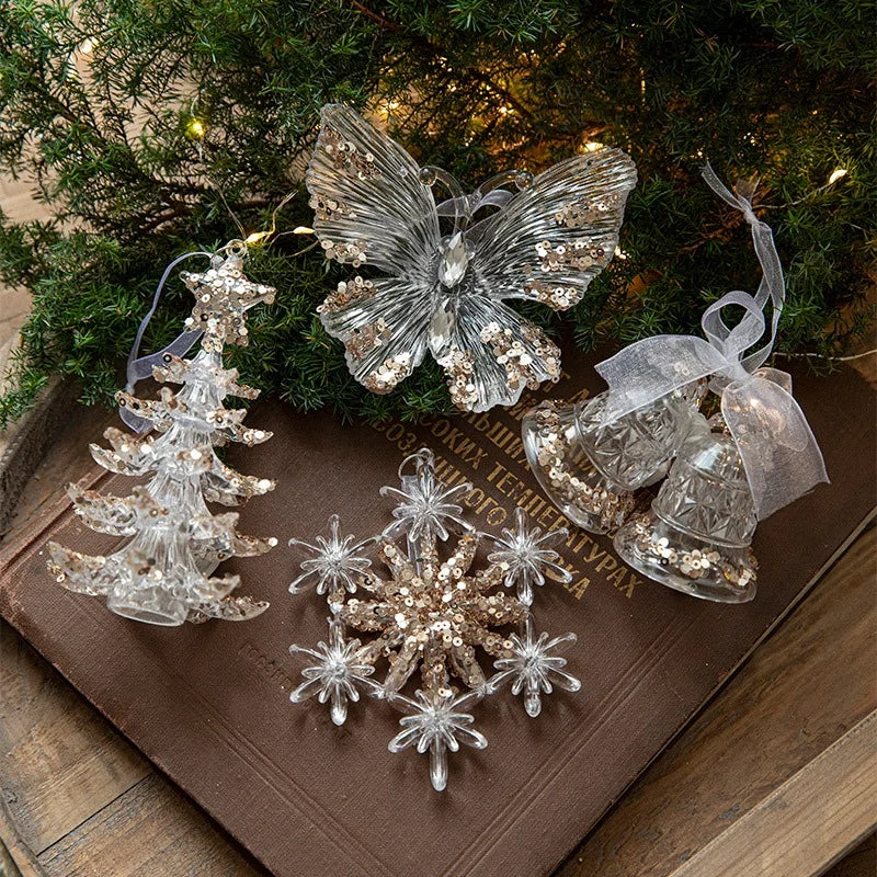 Sparkling Christmas Tree Decorations Acrylic Shinny Christmas Ornaments Keychains Car Ornaments Pendent Navidad Gifts Elk Star