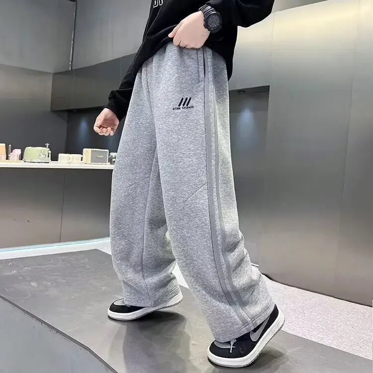 Autumn Boys Causal Pants Kids Loose Cotton Sports Pants 110-170 Black Grey Soft Trousers for Children Spring Kids Clothing 2025