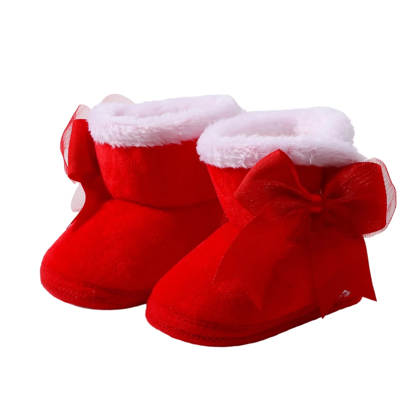 Infant Girls Cozy Fleece Lined Booties Cute Bowknot Slip-Resistant Crib Shoes for Newborns in Autumn and Winter