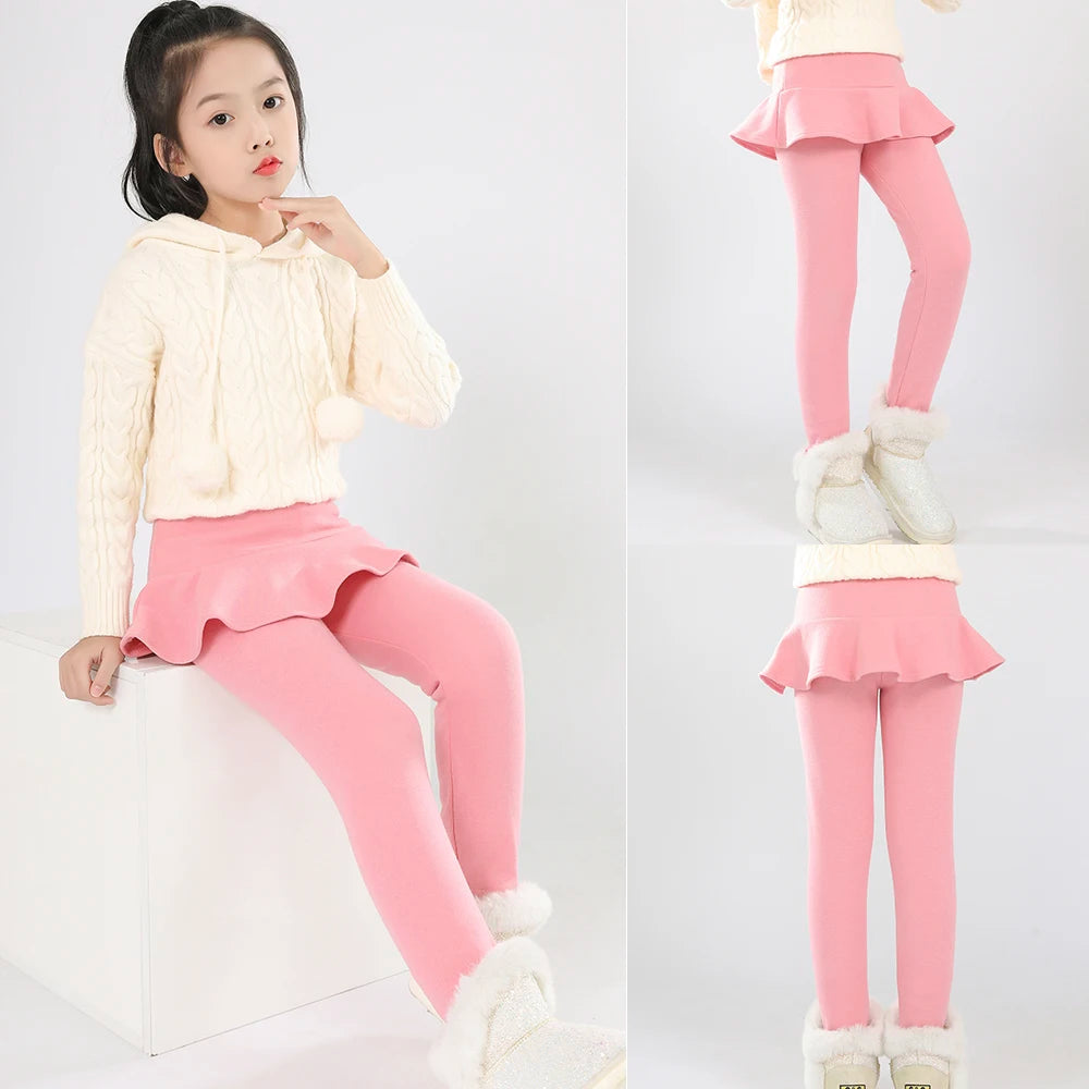 SheeCute Toddler Girls warm fleece Leggings with Skirt Kids Cotton velvet Thick Skirt Pants WCH1024