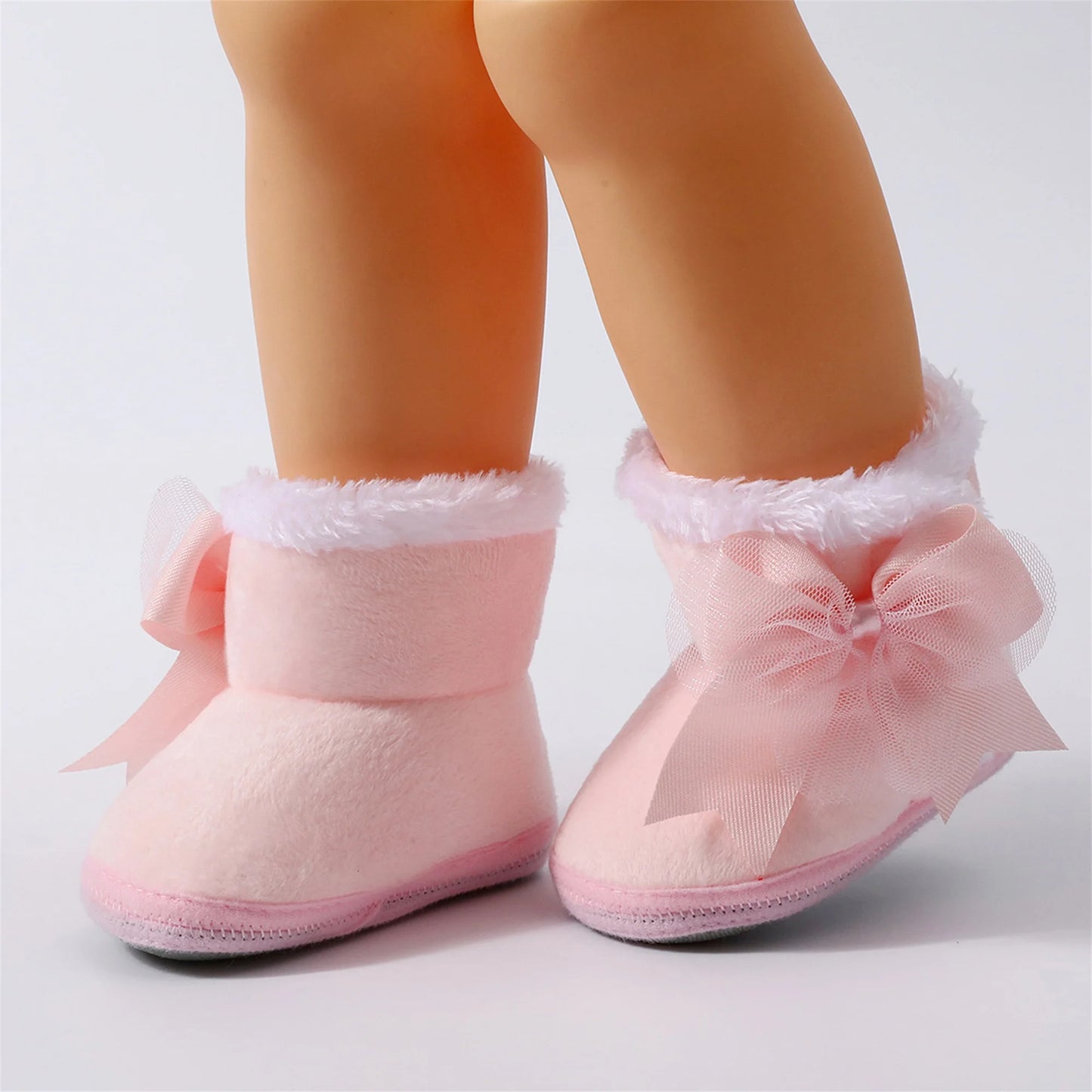 Infant Girls Cozy Fleece Lined Booties Cute Bowknot Slip-Resistant Crib Shoes for Newborns in Autumn and Winter