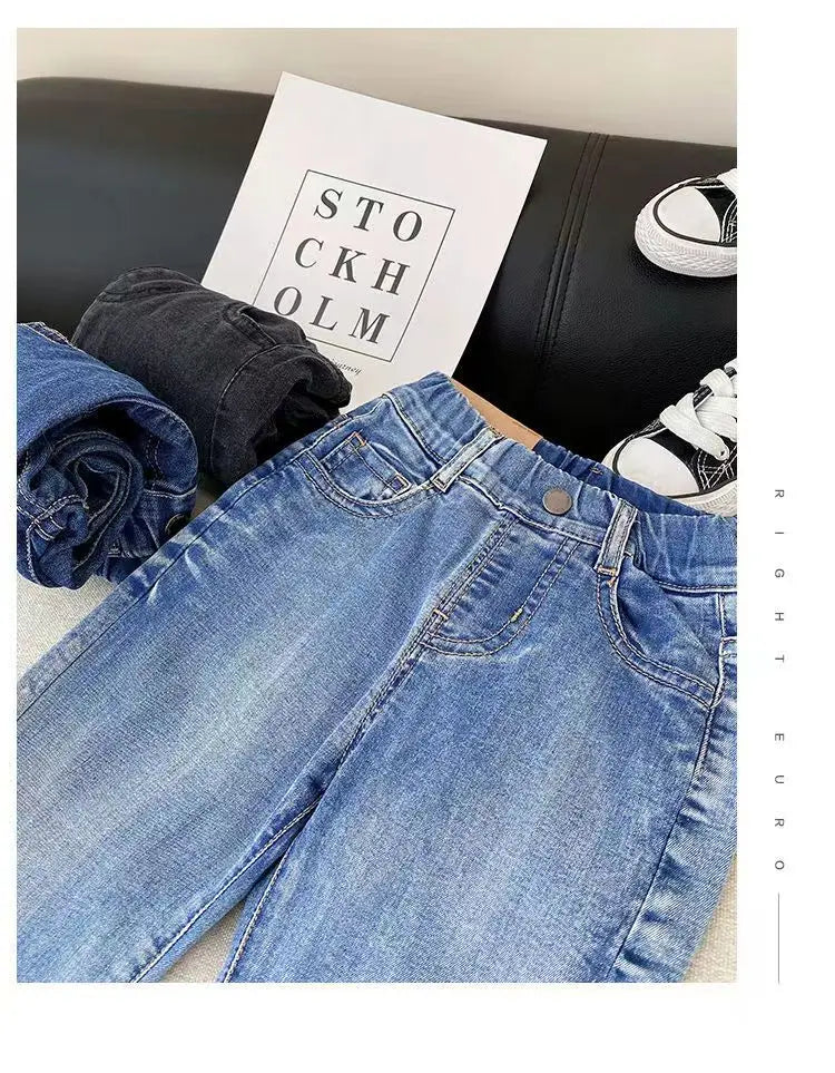 Kids Boys Jeans 2023 Spring And Autumn New Fashionable Elastic Children's Clothing Boys Loose Thin Denim Long Pants