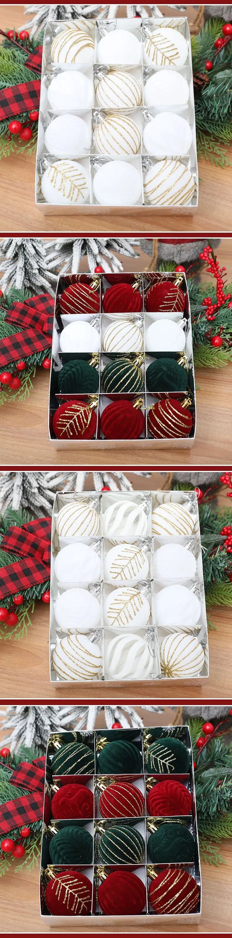 6/12pcs 6cm Wine Red Christmas Ball Ornaments Dark Green White Christmas Tree Party Decoration New Christmas Spheres Pendant