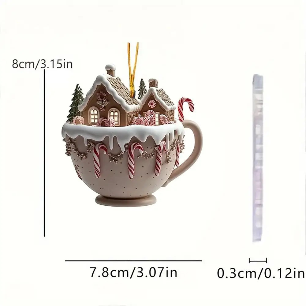 Christmas Coffee Cup Ornaments Coffee Mug Tree Hanging Decorative  Xmas Navidad 2025 New Year Easter Bunny Party Supplies