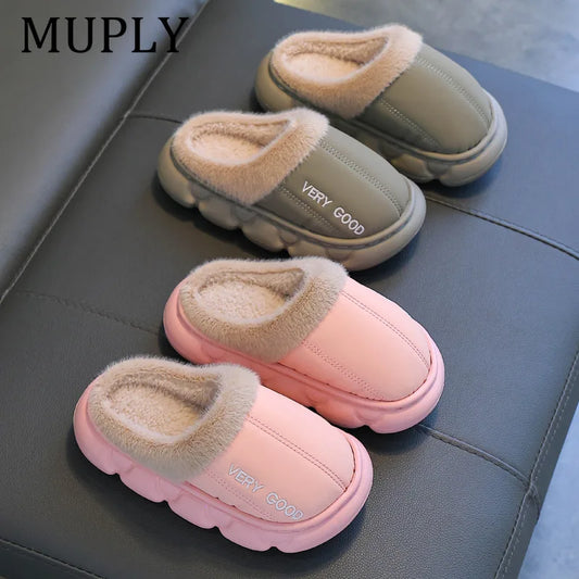 Children Cotton Shoes Britain Style Kids Classic Slippers Solid Color Sewing Plush Warm Winter Boys Girls Fashion Slippers