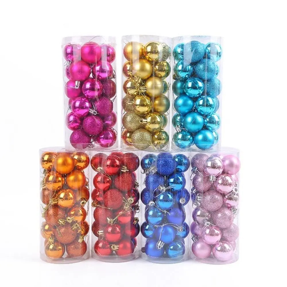 24Pcs 3/5CM Christmas Balls Plastic Reusable Christmas Tree Ornaments New Year Decor Shatterproof Xmas Tree Baubles Home Party