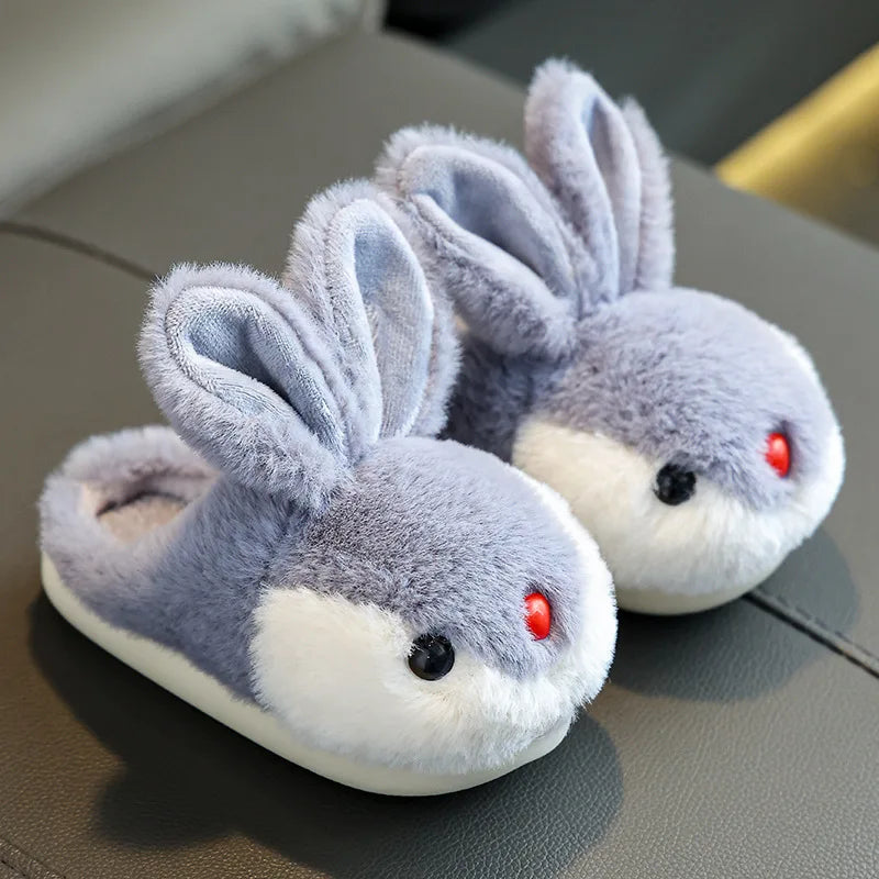 Children Winter Thick Slippers Kids Cotton-padded Shoes Baby Indoor Warm Slippers Girls Cute Cartoon Rabbit Animal Shoes Slides