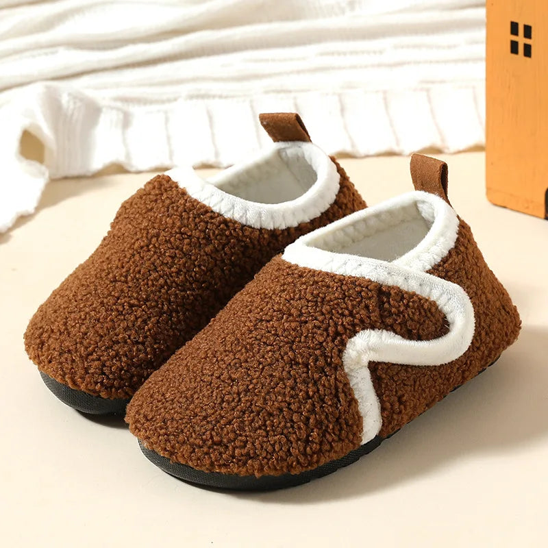 슬리퍼 Child Cotton Slippers Solid Warm Kids Winter Home Shoes Boys Girls Plush Floor Shoes Indoor Soft Sole Anti-slip Cotton Shoes