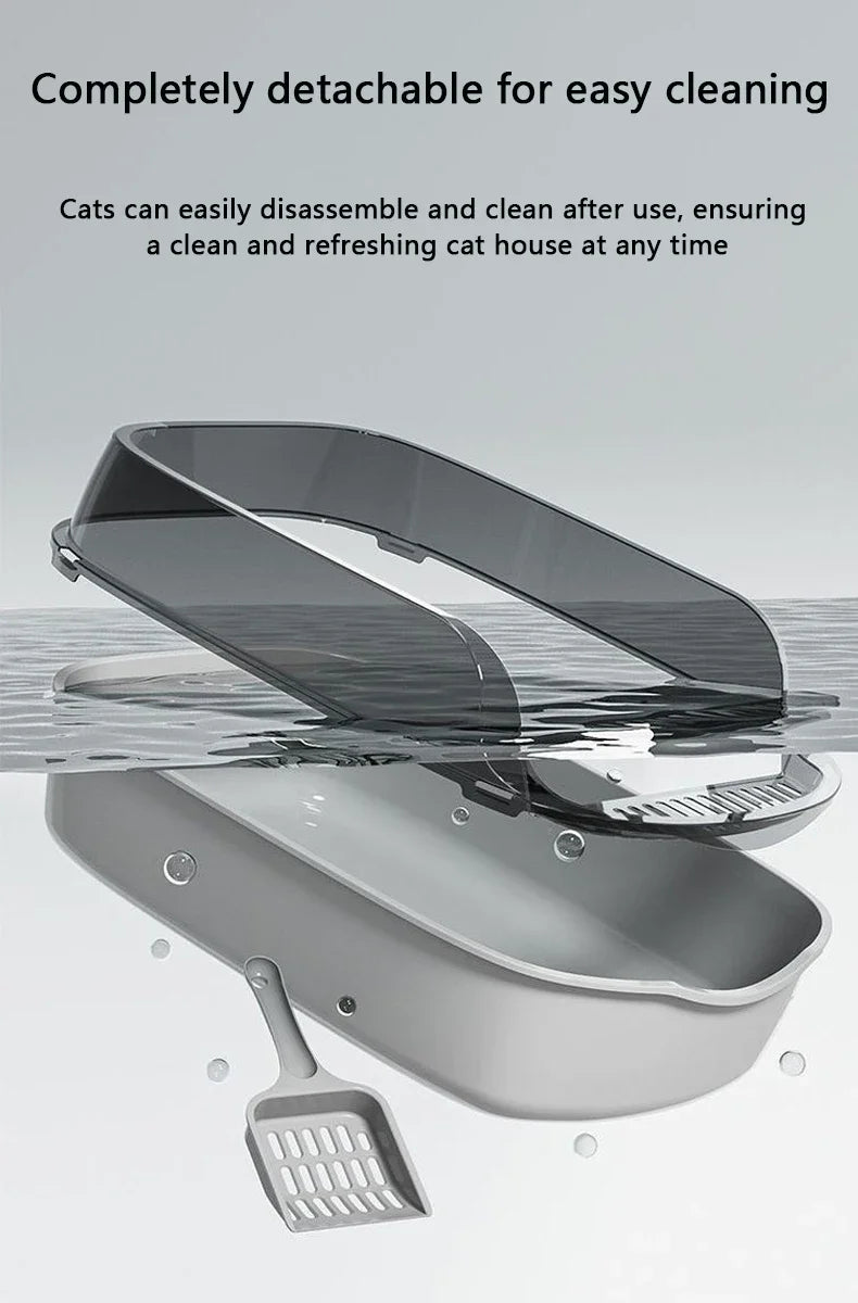 Cat Litter Box Thickening Kitty Sandbox Semi-enclosed High Side Splashproof Pet Bedpans with Litter Scoop Cleaning Cat Supplies