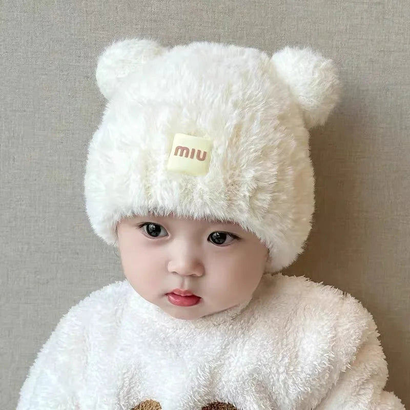 Kids Cartoon Bear Cute Bear Bucket Hats Fluffy Unisex Warm Beanie Lightweight Warm Hat for Christmas, Outdoor Activities