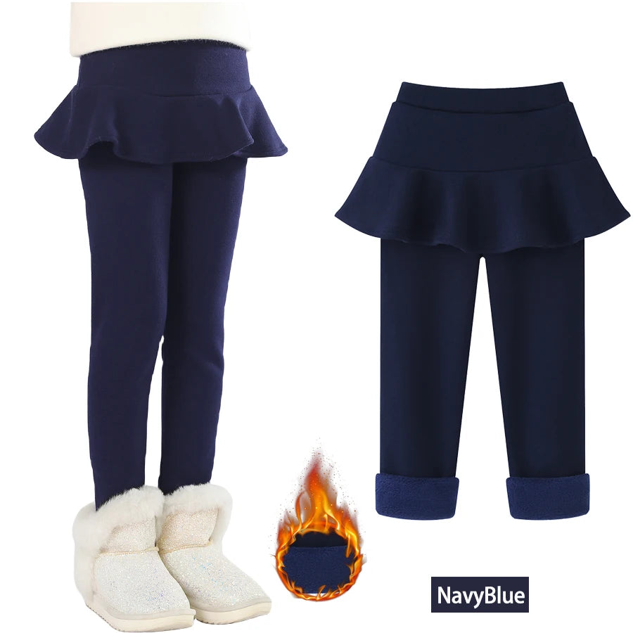 SheeCute Toddler Girls warm fleece Leggings with Skirt Kids Cotton velvet Thick Skirt Pants WCH1024