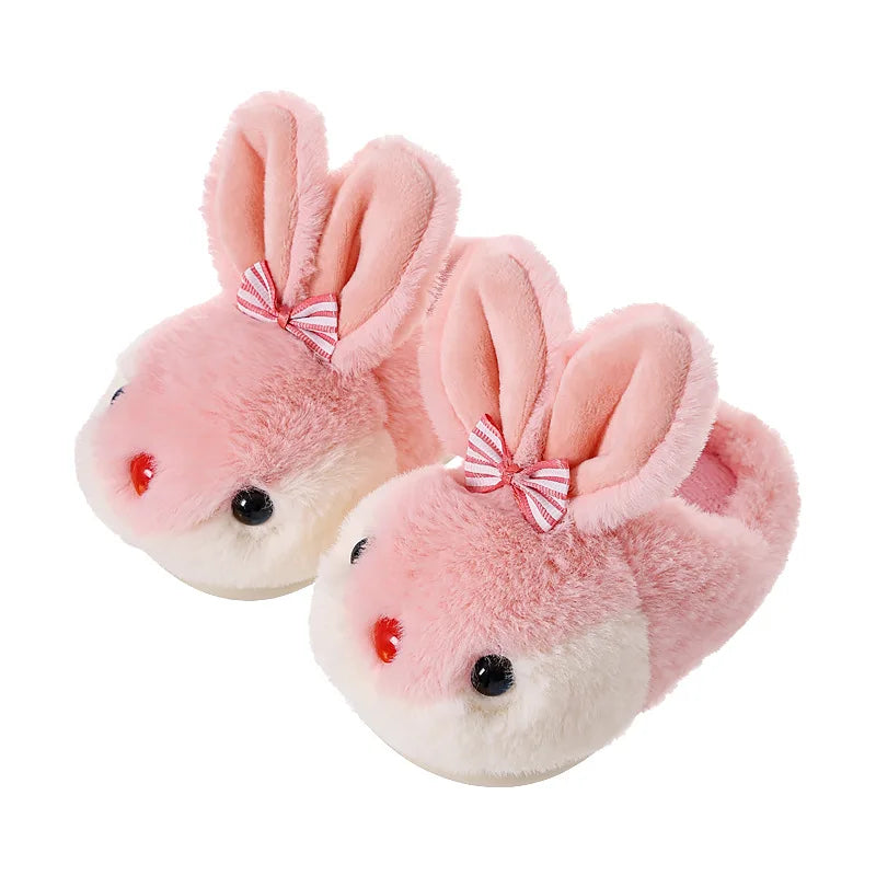Children Winter Thick Slippers Kids Cotton-padded Shoes Baby Indoor Warm Slippers Girls Cute Cartoon Rabbit Animal Shoes Slides