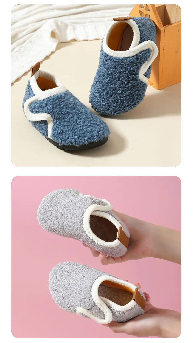 슬리퍼 Child Cotton Slippers Solid Warm Kids Winter Home Shoes Boys Girls Plush Floor Shoes Indoor Soft Sole Anti-slip Cotton Shoes