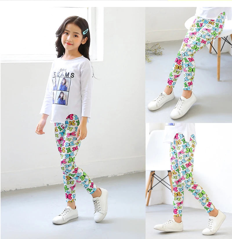 Girls Leggings 2024 Spring and Autumn Thin Children's Stretch Printed Pants Korean Fashion Children Pants Summer Clothing 2-12Y