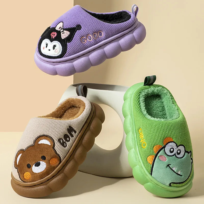 Autumn Winter Children Cotton Slippers Boys Toddler Indoor Anti Slip Warm Home Slipper Kids Girls Baby Cute Cartoon Plush Shoes