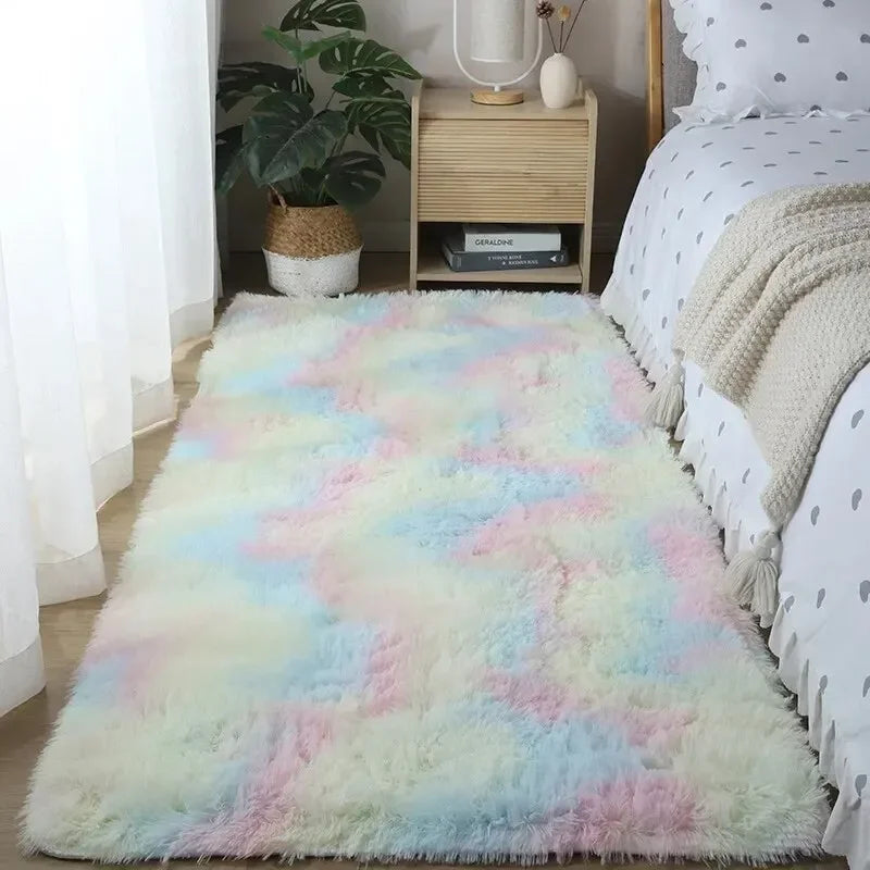 VIKAMA 40*60CM Silk Wool Rug Girls Room Living Room Bedroom Hotel Tie-Dye Cushion Washable Dirt Resistant Carpet