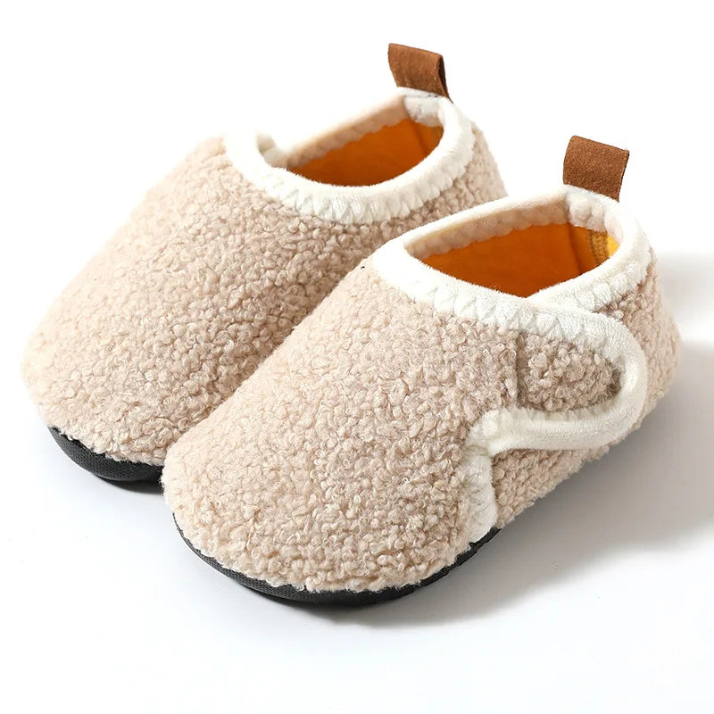 슬리퍼 Child Cotton Slippers Solid Warm Kids Winter Home Shoes Boys Girls Plush Floor Shoes Indoor Soft Sole Anti-slip Cotton Shoes
