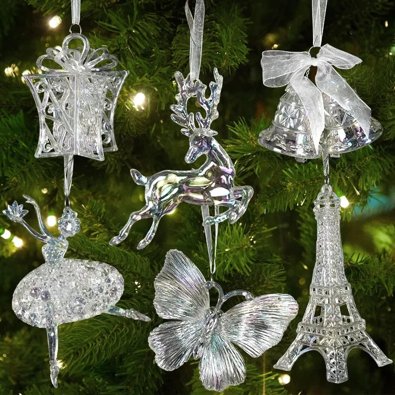 Xmas Tree Transparent Snowflake Hanging Ornaments Acrylic Pendant 2025 Christmas Decoration for Home Navidad Gifts New Year 2026