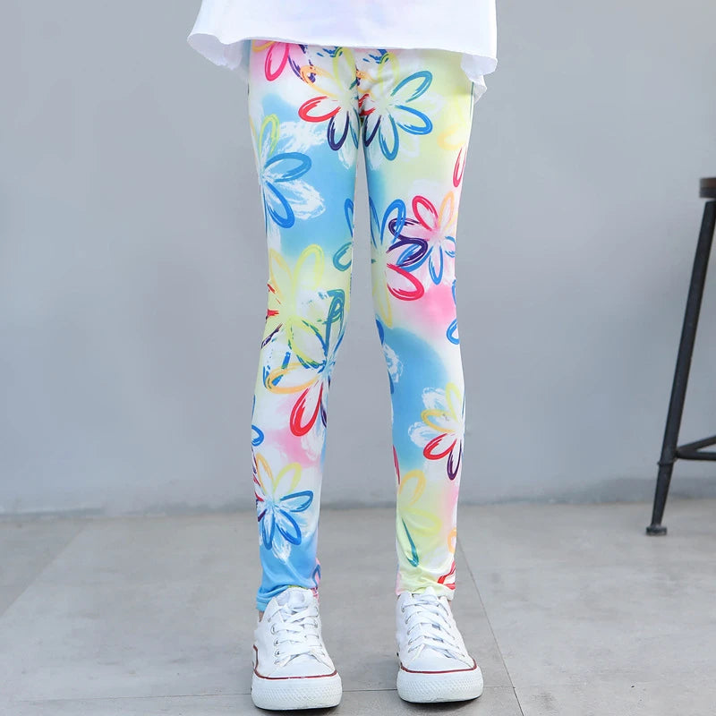 Girls Leggings 2024 Spring and Autumn Thin Children's Stretch Printed Pants Korean Fashion Children Pants Summer Clothing 2-12Y
