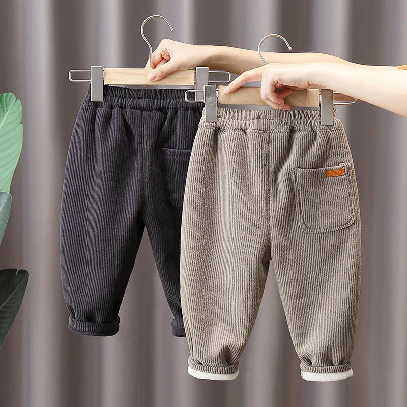 Kids' Corduroy Thermal Pants Thickened Winter Sweatpants for Boys & Girls Cozy Cold-Weather Bottoms