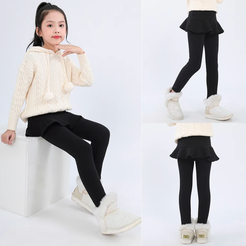 SheeCute Toddler Girls warm fleece Leggings with Skirt Kids Cotton velvet Thick Skirt Pants WCH1024