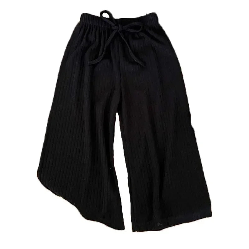 Children Elastic Wide Leg Pant Autumn Solid Color Casual Pants Simple Versatile Baby Trousers High Waist Straight Leg Sweatpants