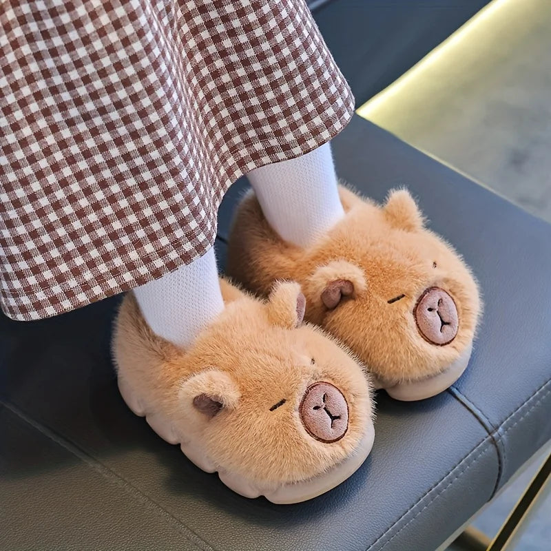 Kids Winter Warm Cotton Slippers Cute Capybara Slip-On Shoes for Boys & Girls Soft Non-Slip Soles Lightweight Easy Wear Closure