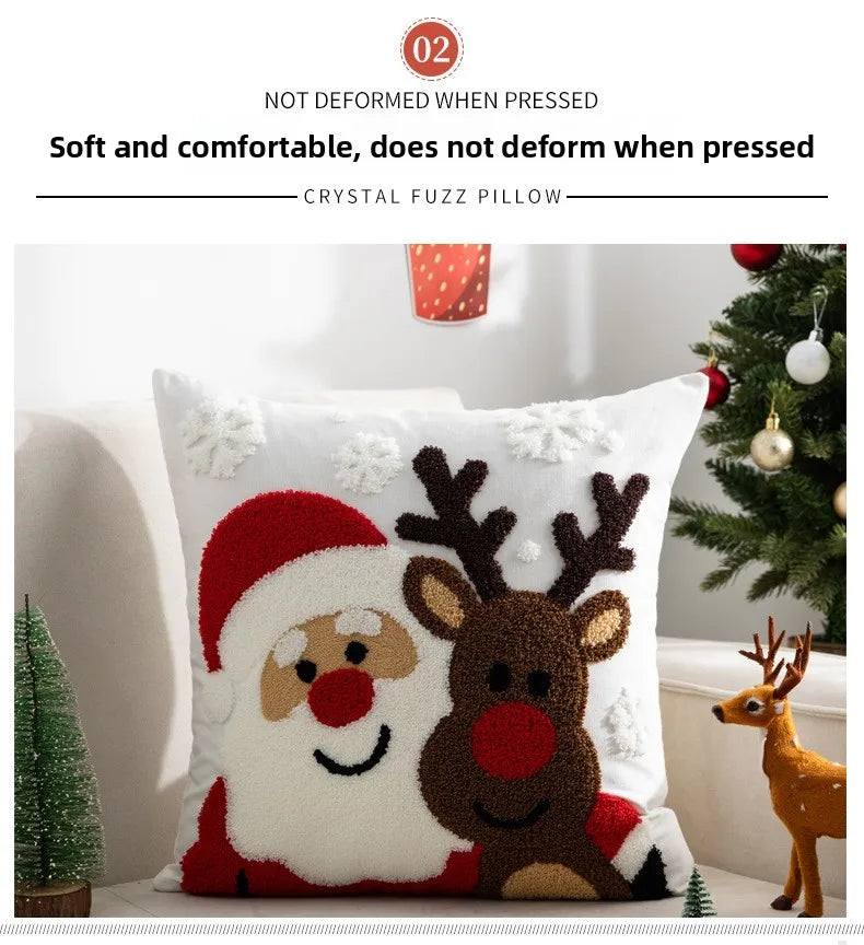 Decorative Cushion Cover Embroidered Towel Pillowcase Santa Claus Snowflake Merry Christmas Living Room Sofa Throw Pillow Cover